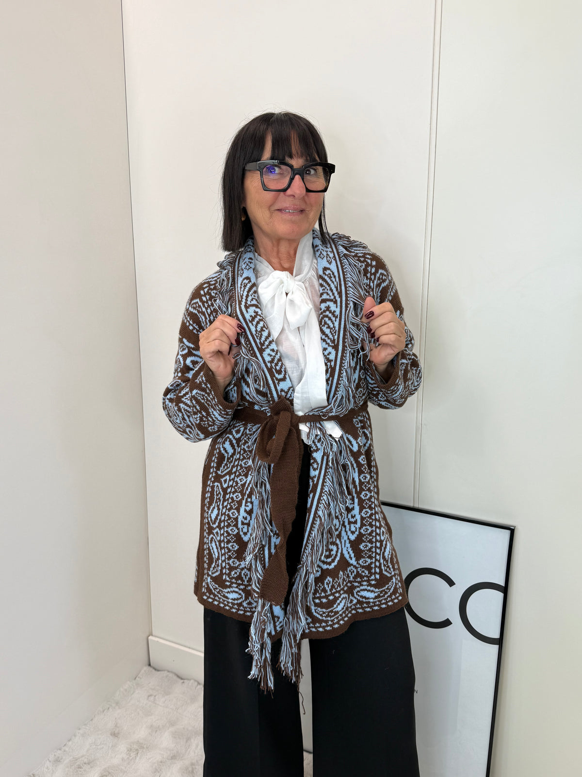 Cardigan India Azzurro/Marrone