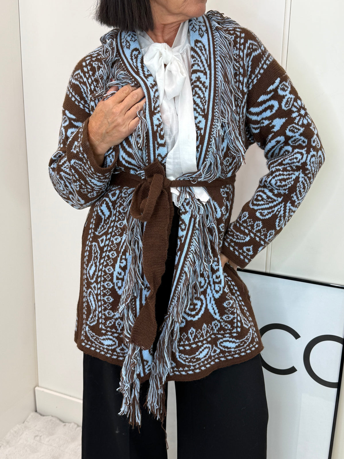 Cardigan India Azzurro/Marrone