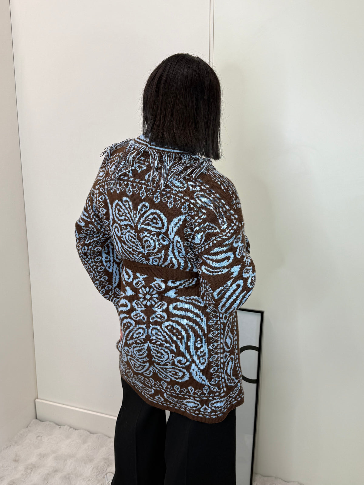 Cardigan India Azzurro/Marrone